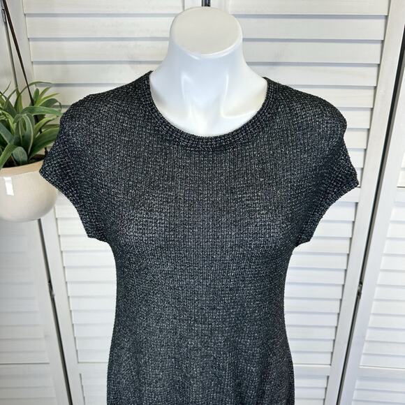 Comfy USA Black Gray Open Knit Dress Ruched Front Bow Unlined Womens Size XS‎ - Picture 2 of 6